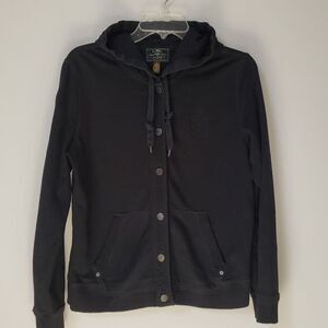 LRL Ralph Lauren Jeans Co. Jacket Womens Medium Black Hoodie Polo Crest